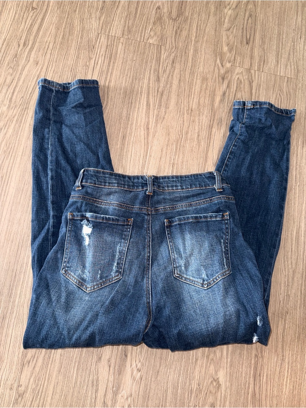 Women's Dark Blue Distressed Slim Jeans - Picture 1 of 5